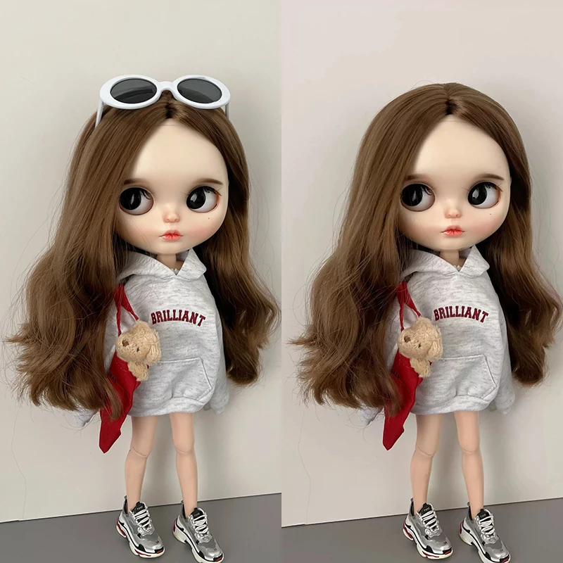 DLBell Blyth Clothes Trendy Grey Hoodie Letter Print Streetwear Casual Pullover Sweatshirt for Blyth OB24 Azone Pullip 1/6 Dolls