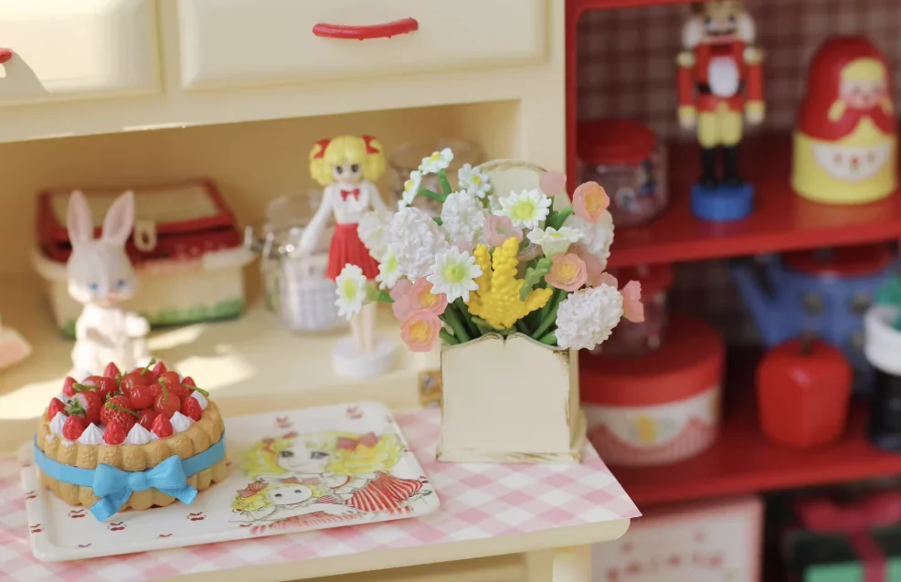 Miniature Retro Furniture Ornaments Mini Speaker Mug Hand-painted Flower Plate Mirror Blythe Doll Afternoon Tea Shooting Props