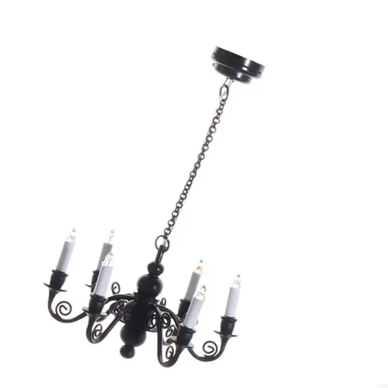 Y4QA Dollhouses Ceiling Light 6 Head Lamp Chandelier Lamp 1/12 Home Accessory