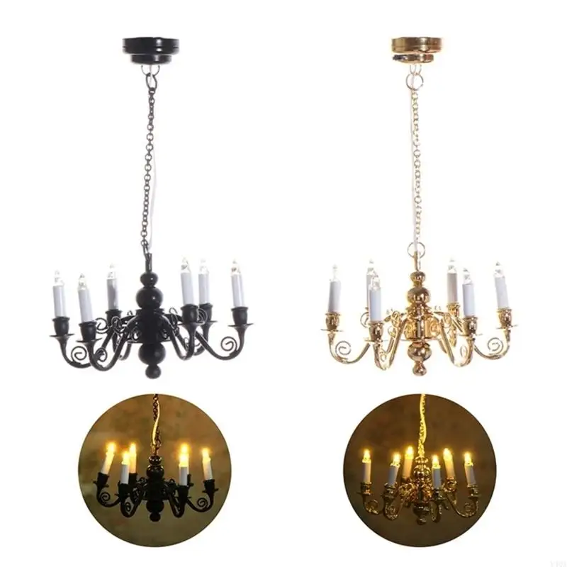 Y4QA Dollhouses Ceiling Light 6 Head Lamp Chandelier Lamp 1/12 Home Accessory