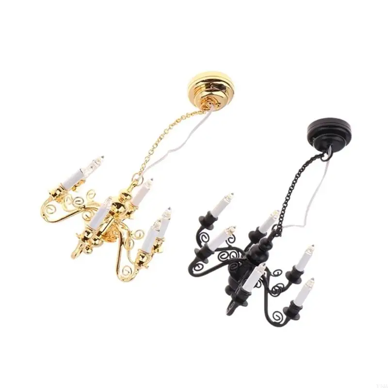 Y4QA Dollhouses Ceiling Light 6 Head Lamp Chandelier Lamp 1/12 Home Accessory