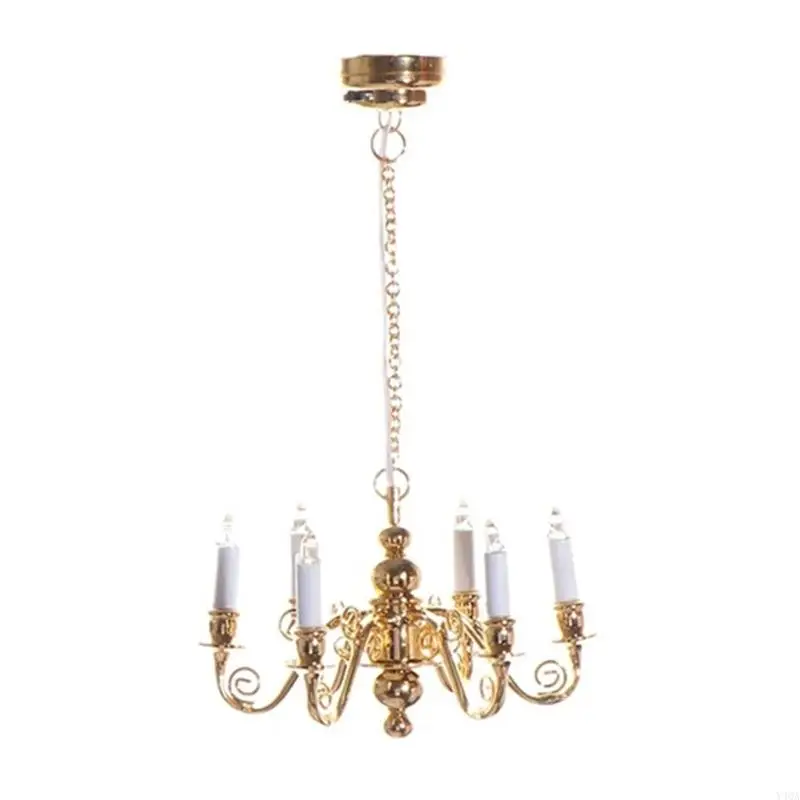 Y4QA Dollhouses Ceiling Light 6 Head Lamp Chandelier Lamp 1/12 Home Accessory