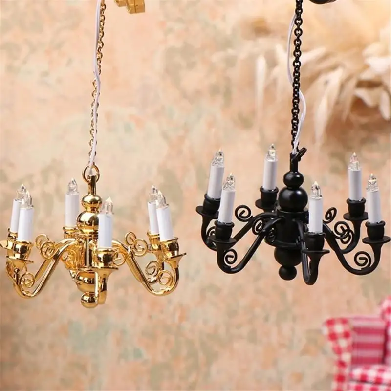 Y4QA Dollhouses Ceiling Light 6 Head Lamp Chandelier Lamp 1/12 Home Accessory