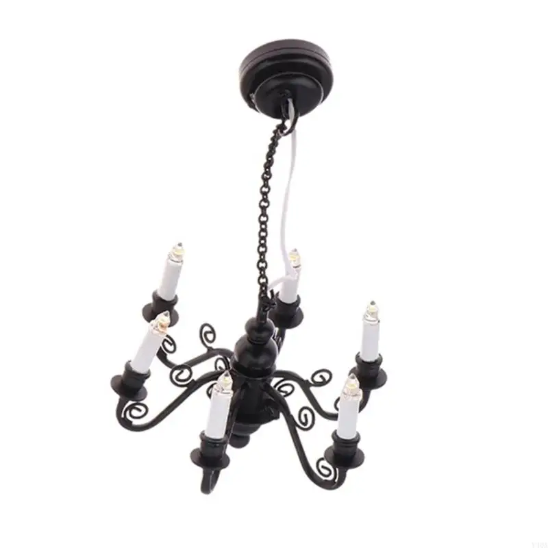 Y4QA Dollhouses Ceiling Light 6 Head Lamp Chandelier Lamp 1/12 Home Accessory