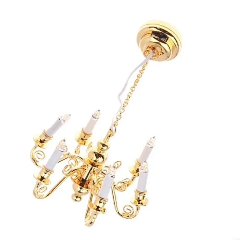 Y4QA Dollhouses Ceiling Light 6 Head Lamp Chandelier Lamp 1/12 Home Accessory