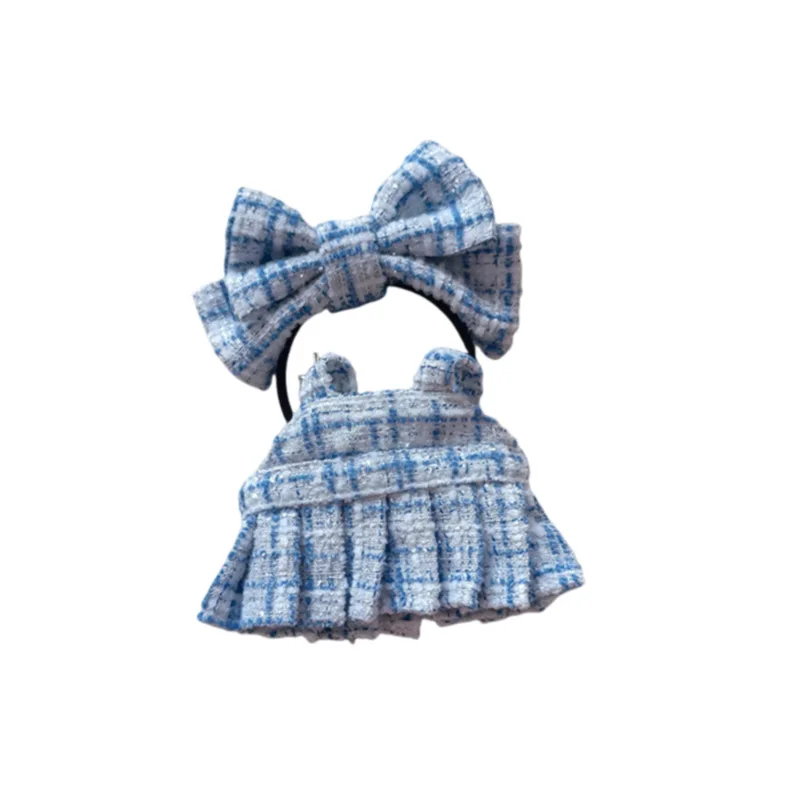 15/17cm LABUBU Doll Tweed Outfit With Headband Set For Gen1 2 3 Labubu Clothing Accessories Sitting Party