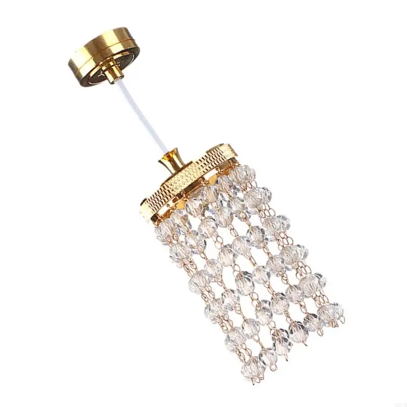 1/12 Scale Miniature Crystal Chandelier For Doll House With LED Lighting Easy Installation Metal Craft Accessory A2UB
