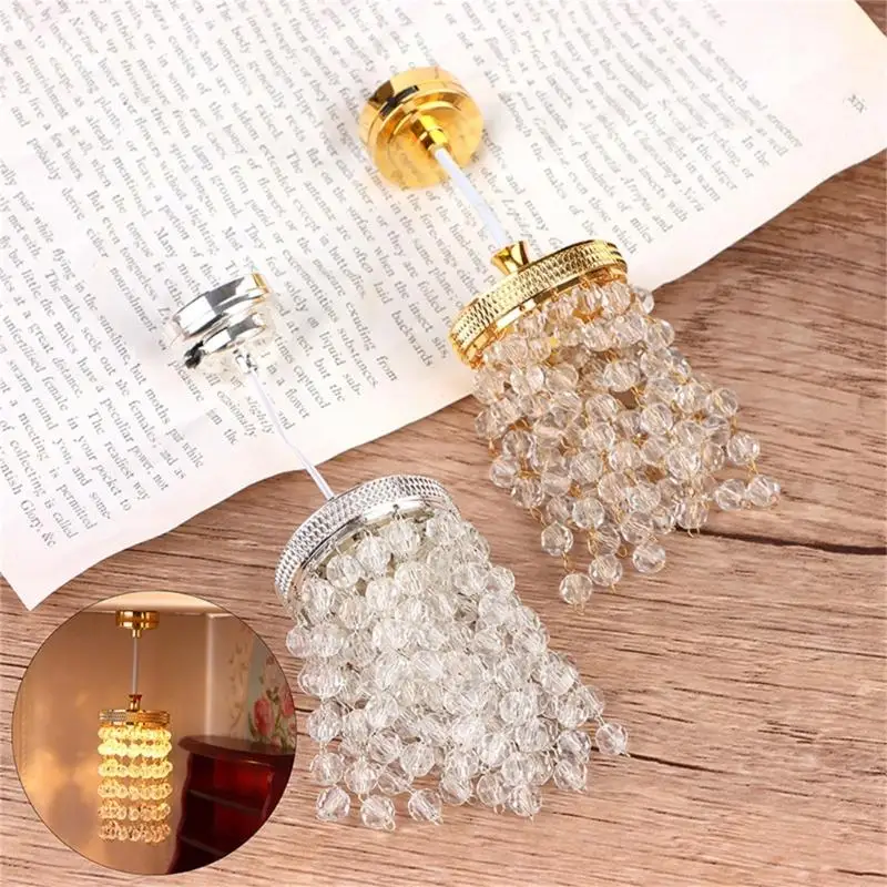 1/12 Scale Miniature Crystal Chandelier For Doll House With LED Lighting Easy Installation Metal Craft Accessory A2UB