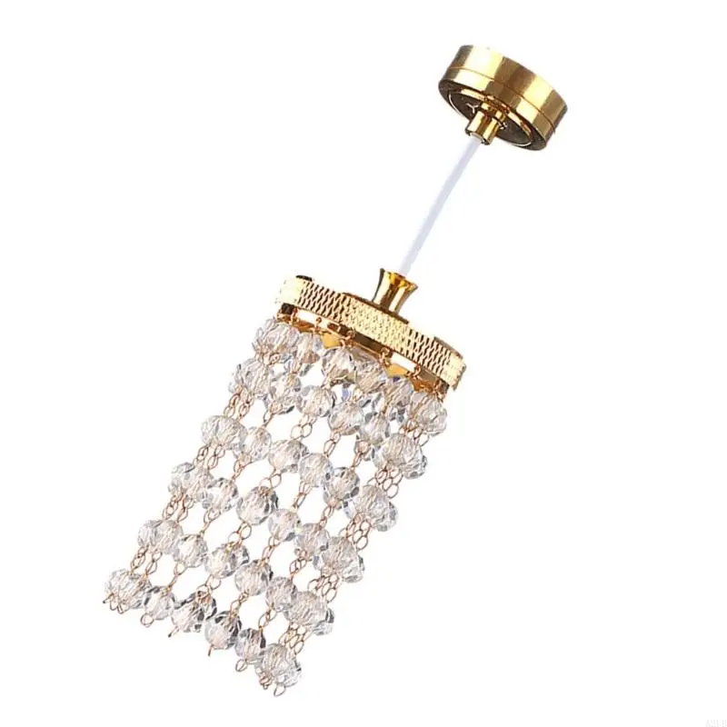 1/12 Scale Miniature Crystal Chandelier For Doll House With LED Lighting Easy Installation Metal Craft Accessory A2UB