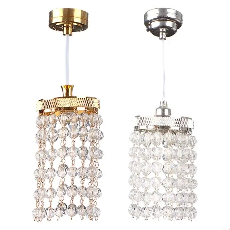 1/12 Scale Miniature Crystal Chandelier For Doll House With LED Lighting Easy Installation Metal Craft Accessory A2UB