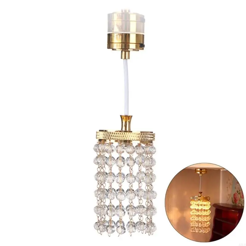 1/12 Scale Miniature Crystal Chandelier For Doll House With LED Lighting Easy Installation Metal Craft Accessory A2UB