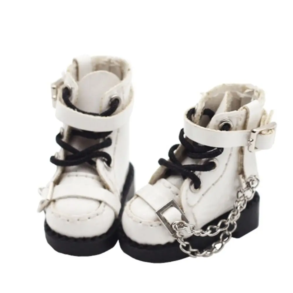 1 Pair High-top Obitsu 11 Doll Boots Metal Chain Mini 1/12 Bjd Doll Leather Shoes PU Leather High-heeled 1/12 Bjd Doll Boots