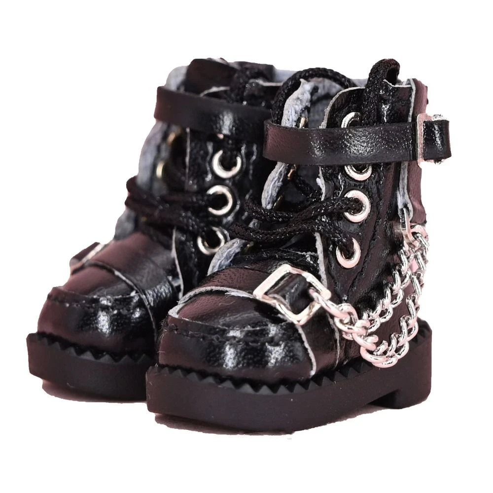 1 Pair High-top Obitsu 11 Doll Boots Metal Chain Mini 1/12 Bjd Doll Leather Shoes PU Leather High-heeled 1/12 Bjd Doll Boots