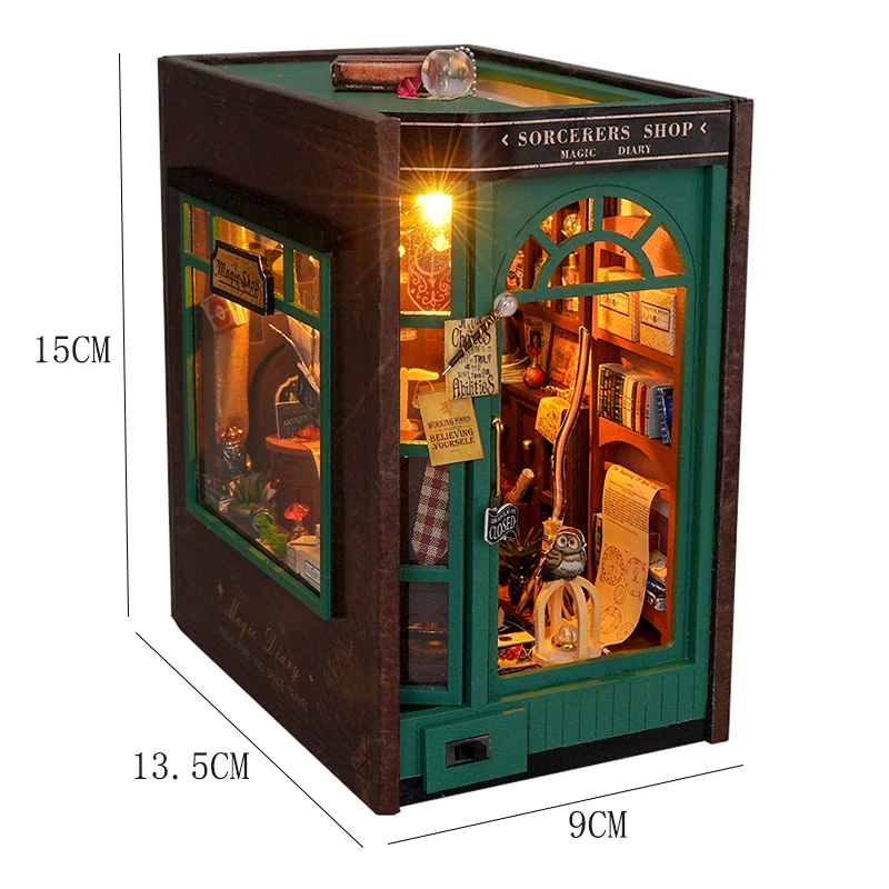 Book Nook Kit DIY Miniature House Wooden Book Shelf Insert Model Dollhouses With Light 3D Puzzle Building Toys Xmas Gifts