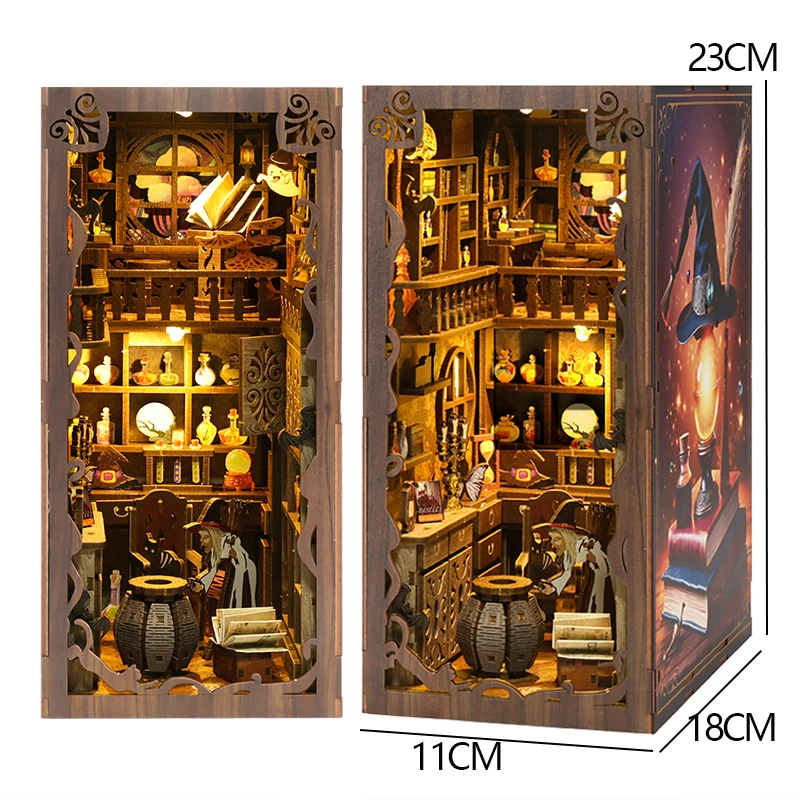 Book Nook Kit DIY Miniature House Wooden Book Shelf Insert Model Dollhouses With Light 3D Puzzle Building Toys Xmas Gifts