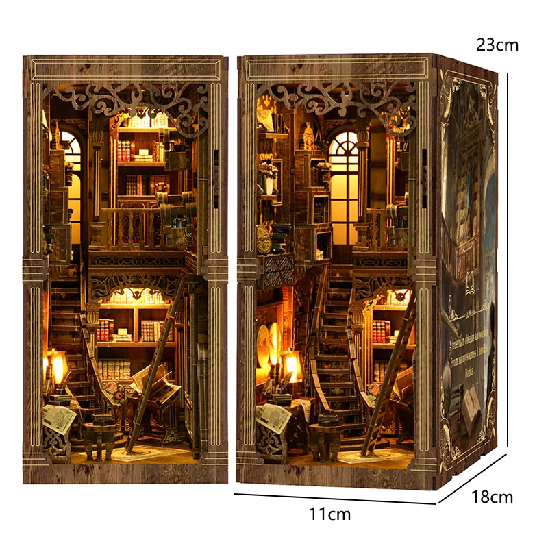 Book Nook Kit DIY Miniature House Wooden Book Shelf Insert Model Dollhouses With Light 3D Puzzle Building Toys Xmas Gifts