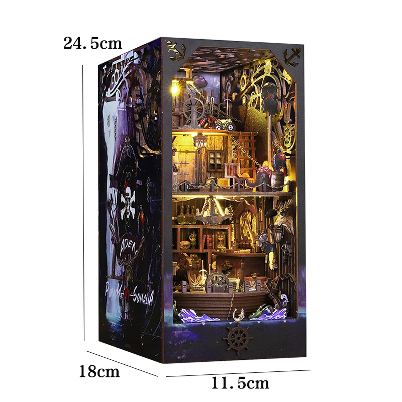 Book Nook Kit DIY Miniature House Wooden Book Shelf Insert Model Dollhouses With Light 3D Puzzle Building Toys Xmas Gifts