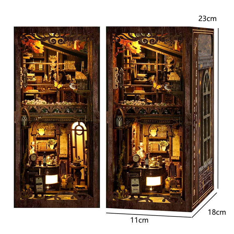 Book Nook Kit DIY Miniature House Wooden Book Shelf Insert Model Dollhouses With Light 3D Puzzle Building Toys Xmas Gifts