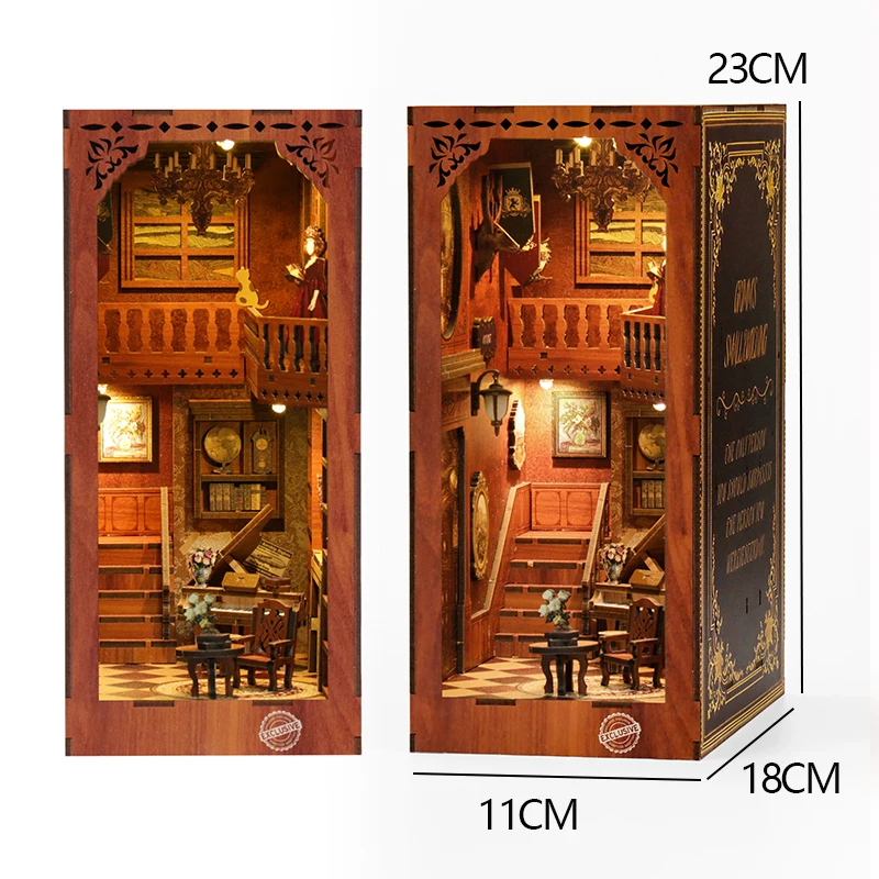 Book Nook Kit DIY Miniature House Wooden Book Shelf Insert Model Dollhouses With Light 3D Puzzle Building Toys Xmas Gifts