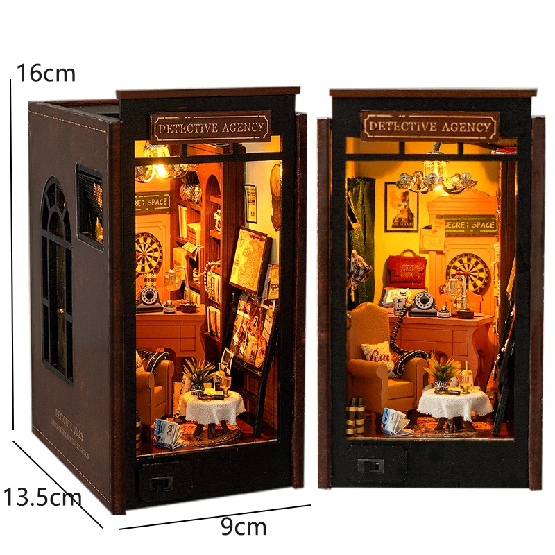 Book Nook Kit DIY Miniature House Wooden Book Shelf Insert Model Dollhouses With Light 3D Puzzle Building Toys Xmas Gifts