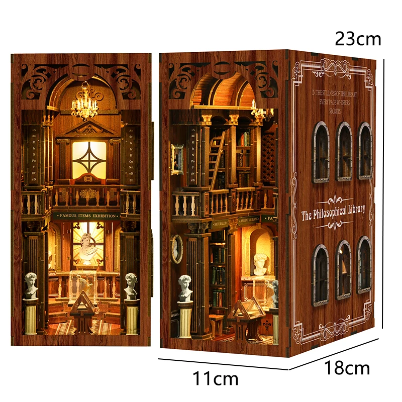Book Nook Kit DIY Miniature House Wooden Book Shelf Insert Model Dollhouses With Light 3D Puzzle Building Toys Xmas Gifts