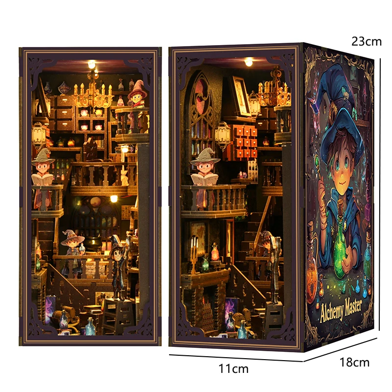 Book Nook Kit DIY Miniature House Wooden Book Shelf Insert Model Dollhouses With Light 3D Puzzle Building Toys Xmas Gifts