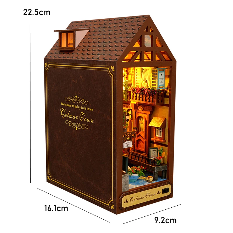 Book Nook Kit DIY Miniature House Wooden Book Shelf Insert Model Dollhouses With Light 3D Puzzle Building Toys Xmas Gifts