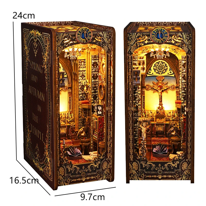 Book Nook Kit DIY Miniature House Wooden Book Shelf Insert Model Dollhouses With Light 3D Puzzle Building Toys Xmas Gifts