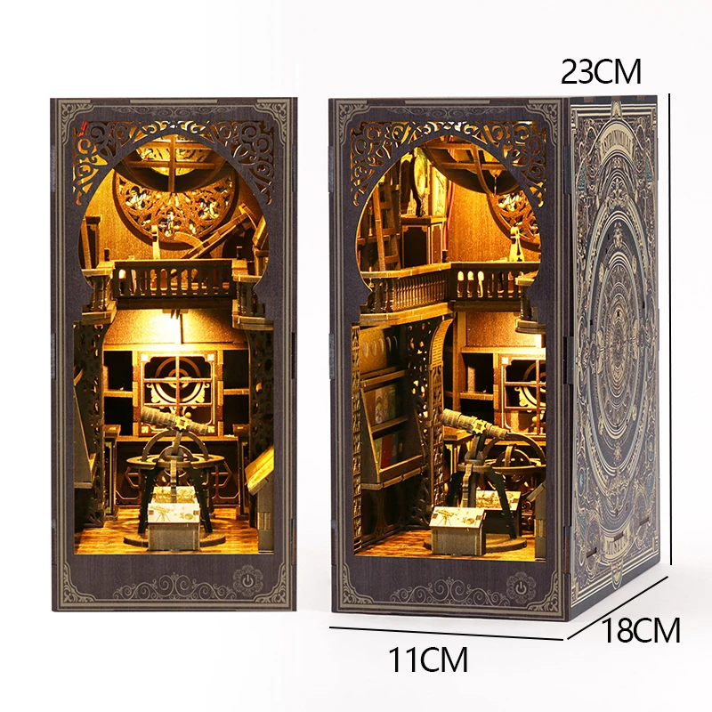 Book Nook Kit DIY Miniature House Wooden Book Shelf Insert Model Dollhouses With Light 3D Puzzle Building Toys Xmas Gifts