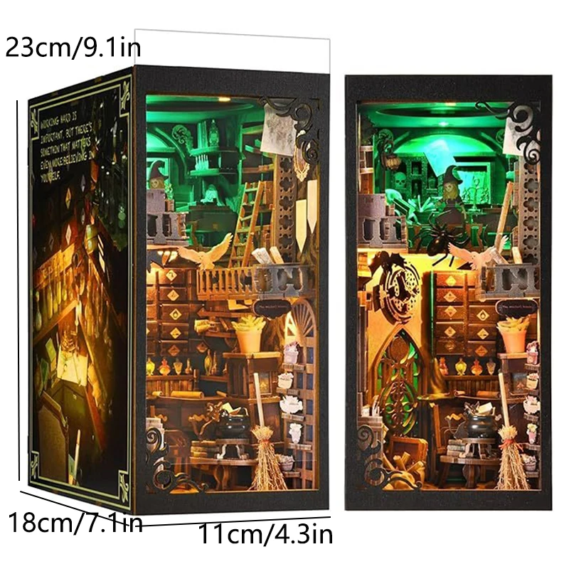 Book Nook Kit DIY Miniature House Wooden Book Shelf Insert Model Dollhouses With Light 3D Puzzle Building Toys Xmas Gifts
