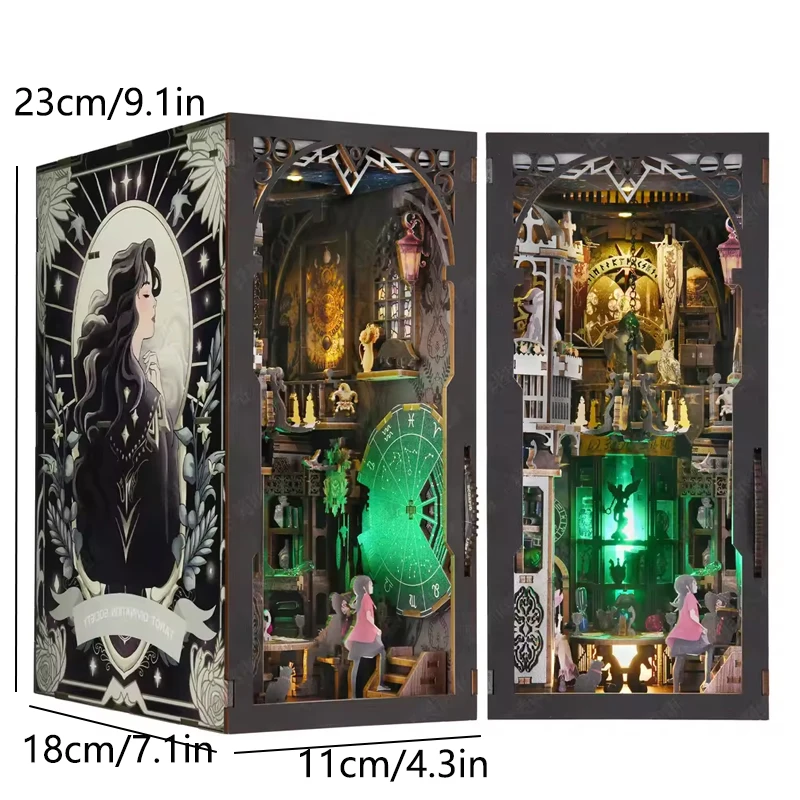 Book Nook Kit DIY Miniature House Wooden Book Shelf Insert Model Dollhouses With Light 3D Puzzle Building Toys Xmas Gifts