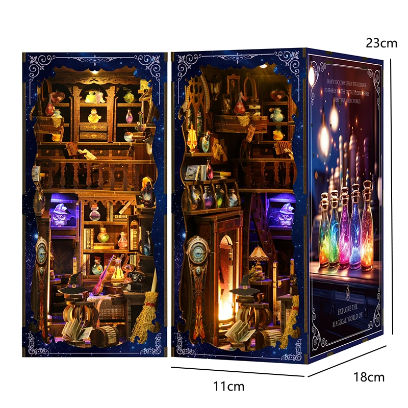 Book Nook Kit DIY Miniature House Wooden Book Shelf Insert Model Dollhouses With Light 3D Puzzle Building Toys Xmas Gifts