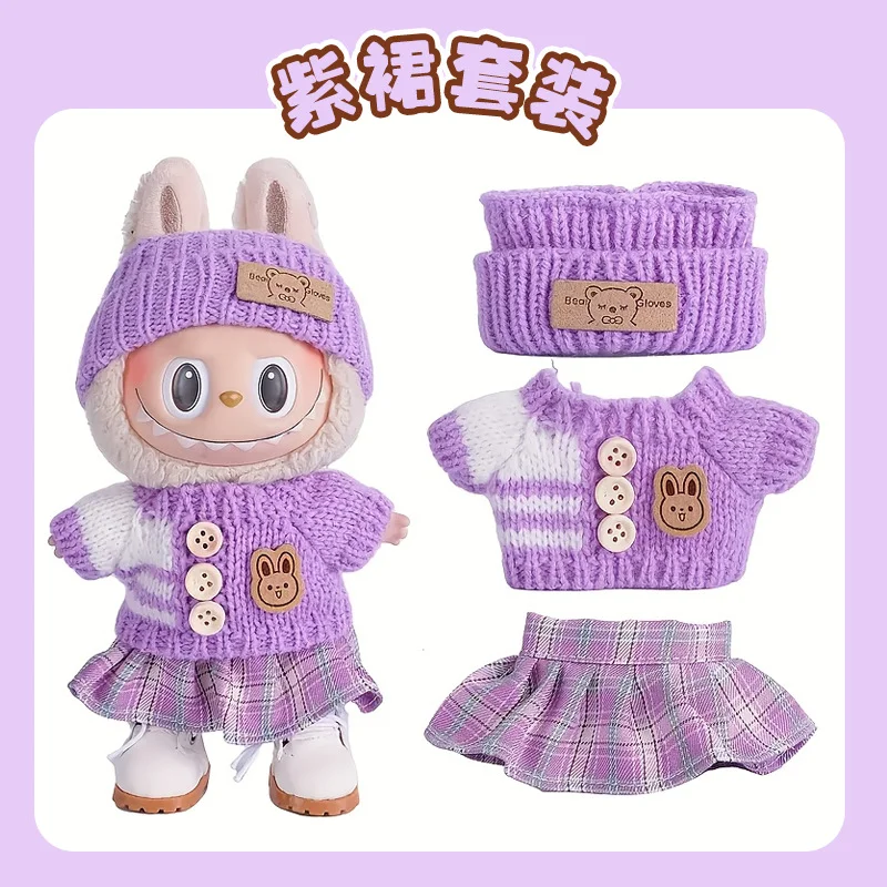 For Labubu Accessories Sitting Party Series Classic Dress Grid For Labubu Outfit Kid Gift Labubu Clothing Labubu Clothes
