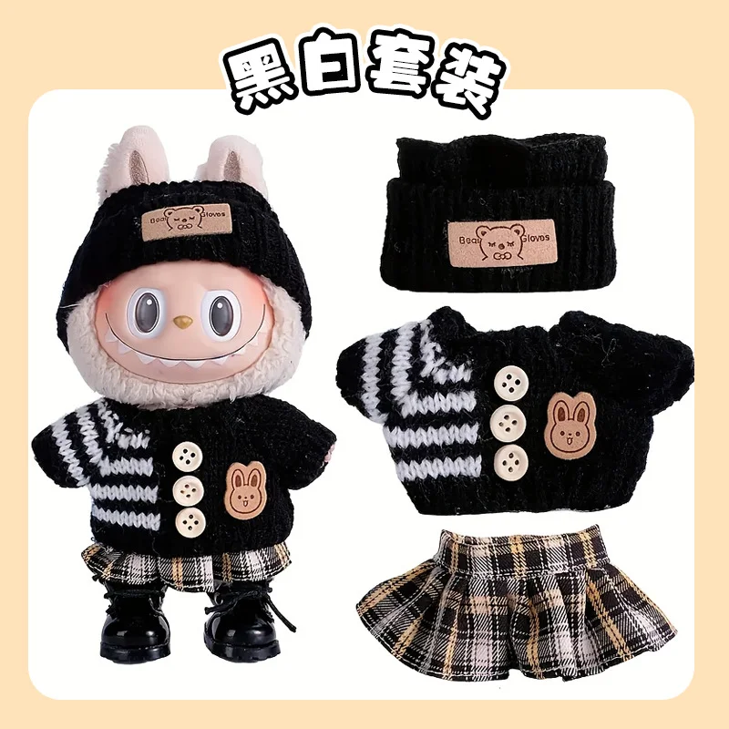 For Labubu Accessories Sitting Party Series Classic Dress Grid For Labubu Outfit Kid Gift Labubu Clothing Labubu Clothes