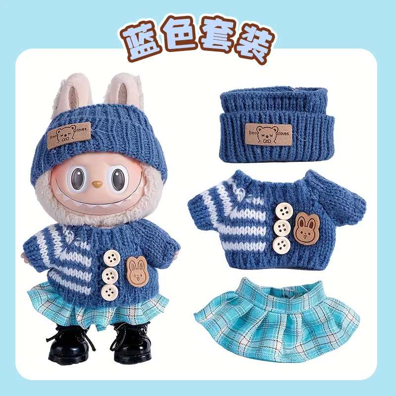 For Labubu Accessories Sitting Party Series Classic Dress Grid For Labubu Outfit Kid Gift Labubu Clothing Labubu Clothes
