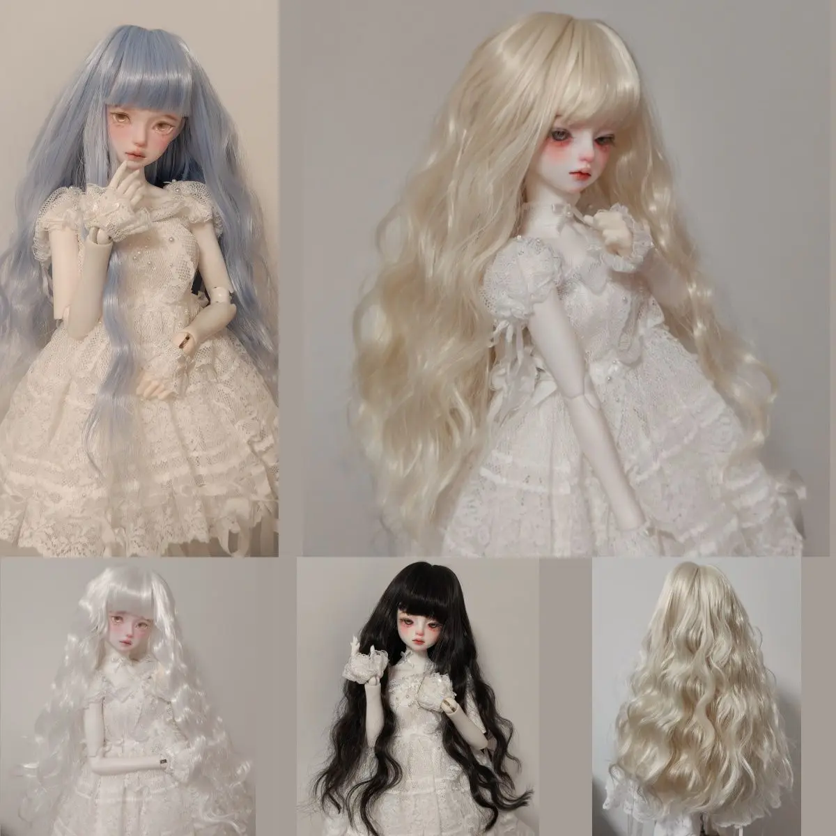1/3 1/4 1/6 Doll's Wig for 60/45/30cm Bjd Doll Long Curly Hair with Bangs Girl Toys Dress Up Play House Accessories, No Doll