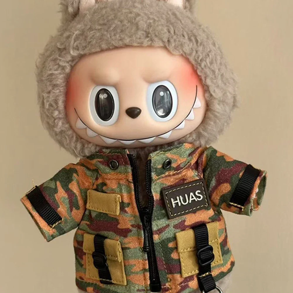 For Labubu Clothes Trendy Cool Camouflage Suit Kawaii Mini 15/17cm V1 V2 V3 Labubu Clothing Plush Doll Accessories Gift