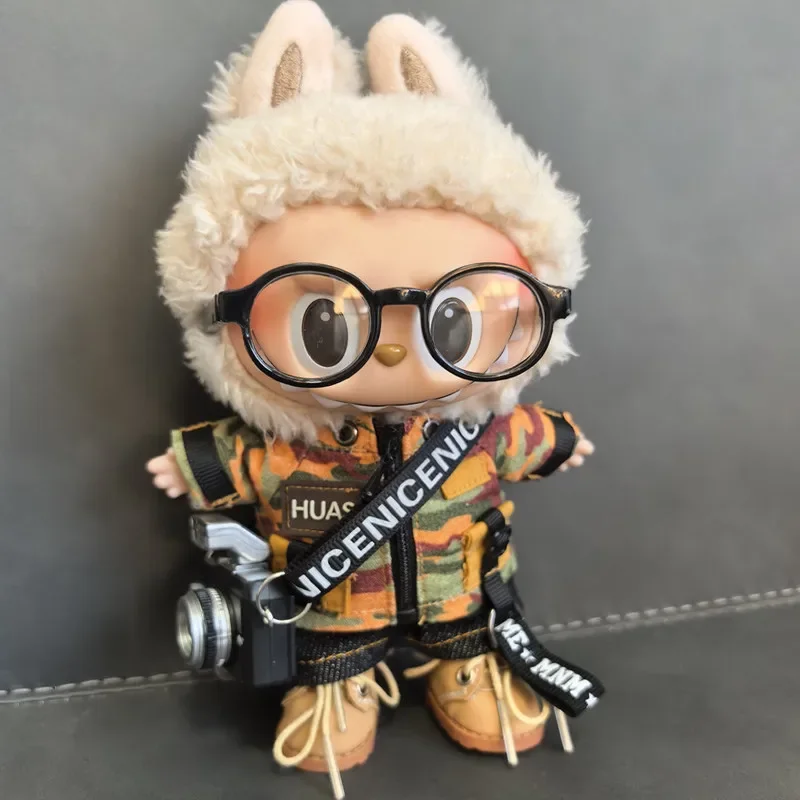 For Labubu Clothes Trendy Cool Camouflage Suit Kawaii Mini 15/17cm V1 V2 V3 Labubu Clothing Plush Doll Accessories Gift