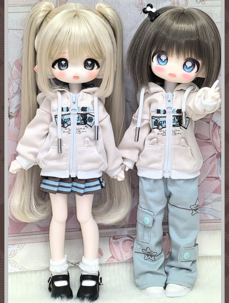 1/4 1/6 Doll's Clothes Suit for 45/30cm Bjd Doll Cool Hoodie Set Long Pants, Skirt Dress Up Play House Accessories, No Doll