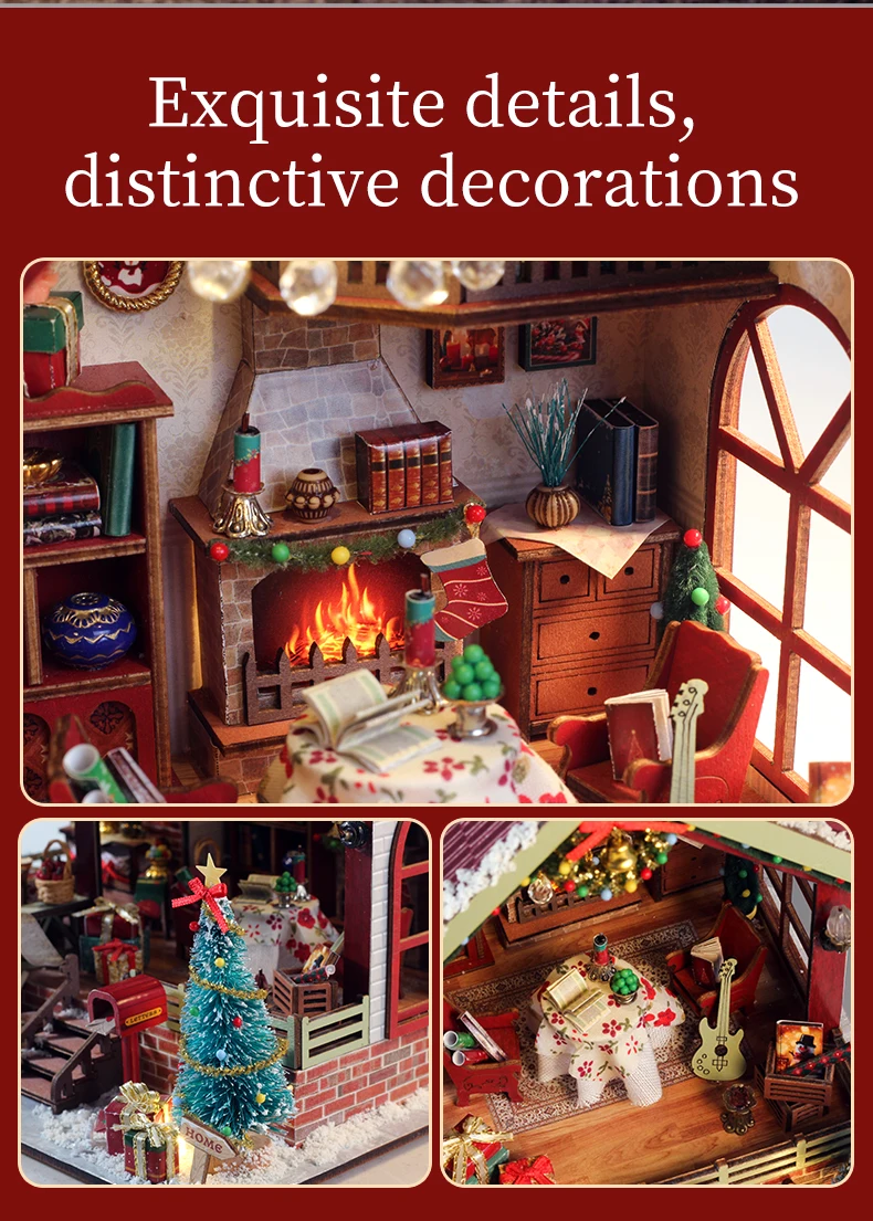 DIY Wooden Doll House Warm Christmas Lodge Casa Figurines Miniatures Assembled Dollhouse With Lights for Friends Christmas Gifts