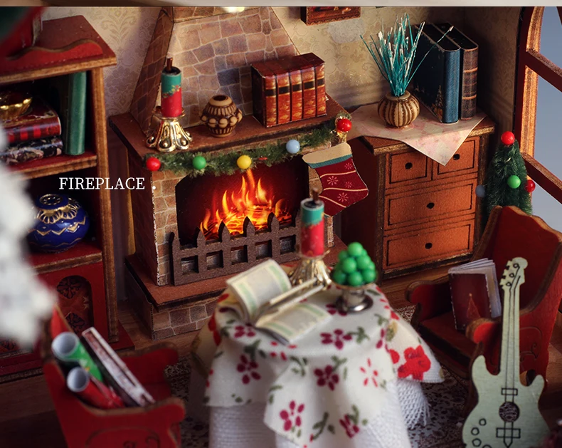 DIY Wooden Doll House Warm Christmas Lodge Casa Figurines Miniatures Assembled Dollhouse With Lights for Friends Christmas Gifts