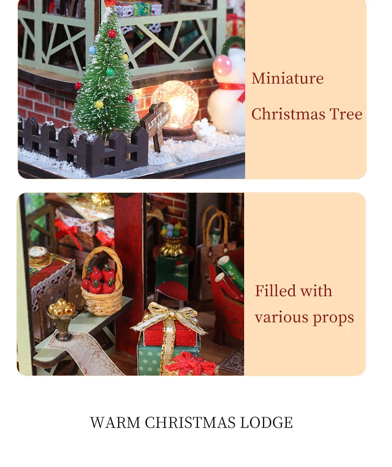 DIY Wooden Doll House Warm Christmas Lodge Casa Figurines Miniatures Assembled Dollhouse With Lights for Friends Christmas Gifts