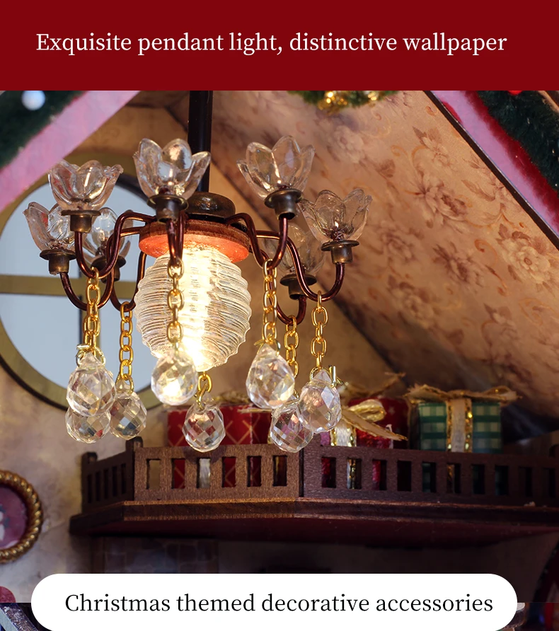 DIY Wooden Doll House Warm Christmas Lodge Casa Figurines Miniatures Assembled Dollhouse With Lights for Friends Christmas Gifts
