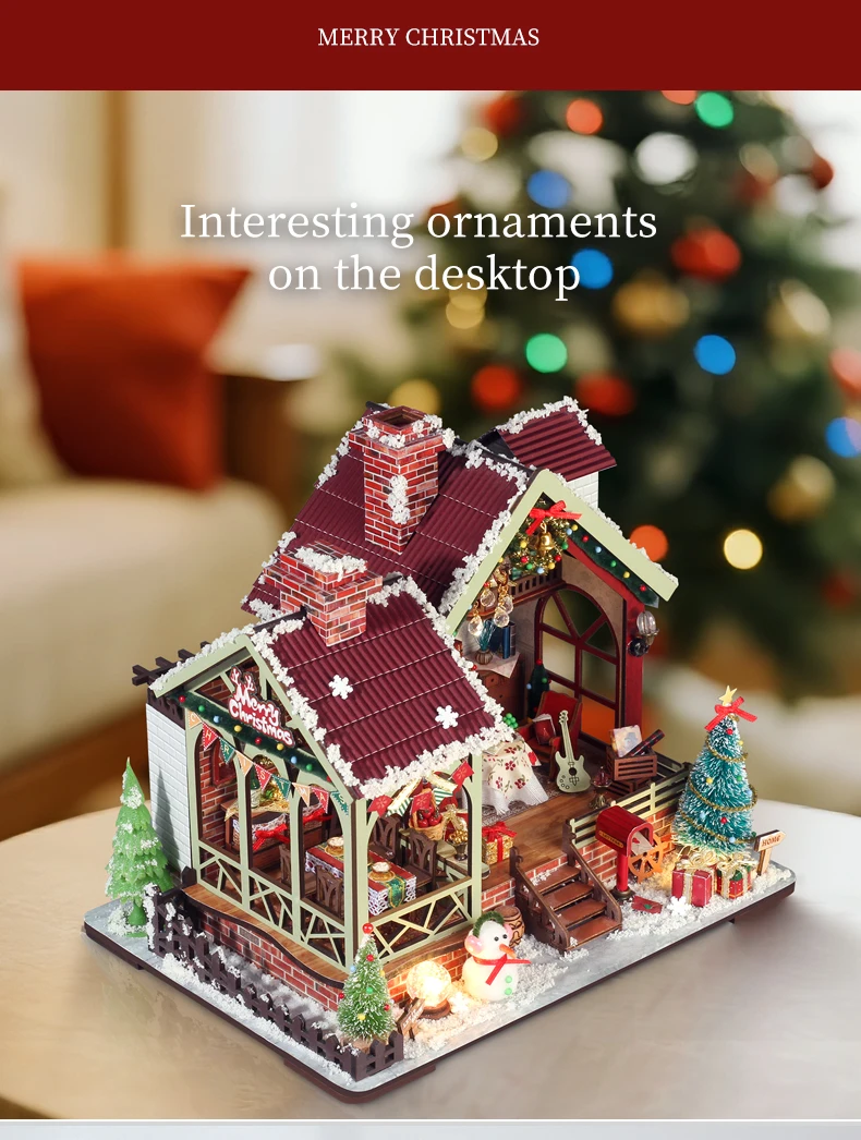 DIY Wooden Doll House Warm Christmas Lodge Casa Figurines Miniatures Assembled Dollhouse With Lights for Friends Christmas Gifts