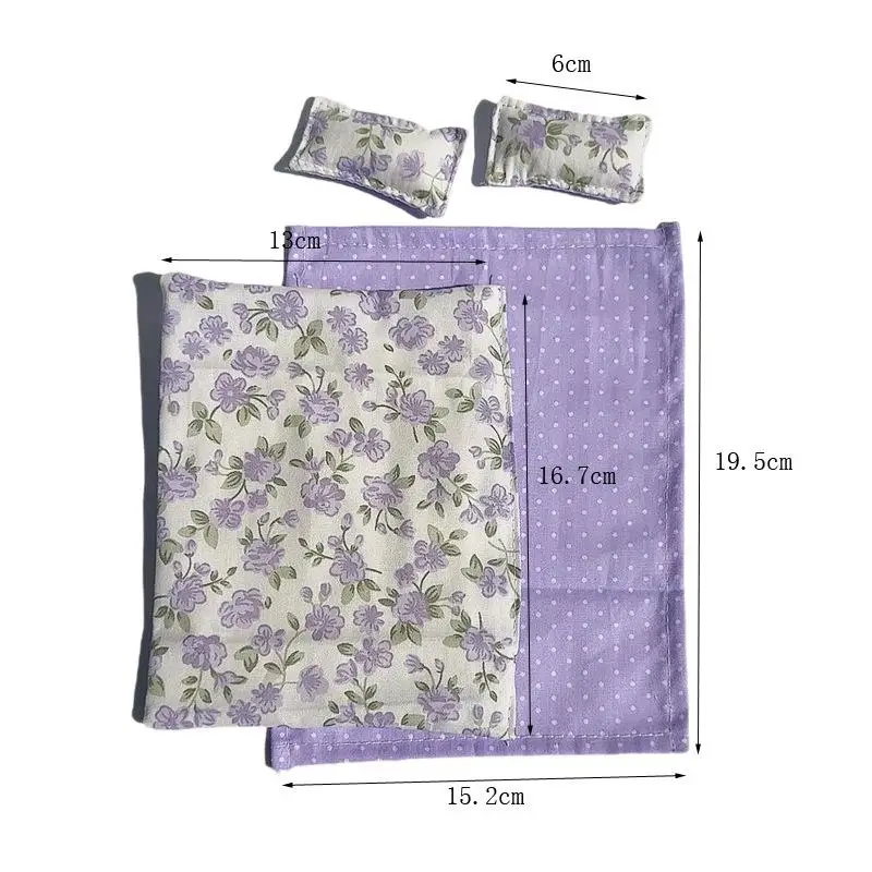 1/12 Dollhouse Miniature Bed Four Piece Bed Set Bed Sheet Quilt Pillow Quilt Cover Bedding Set Doll Bedroom Decoration Toy