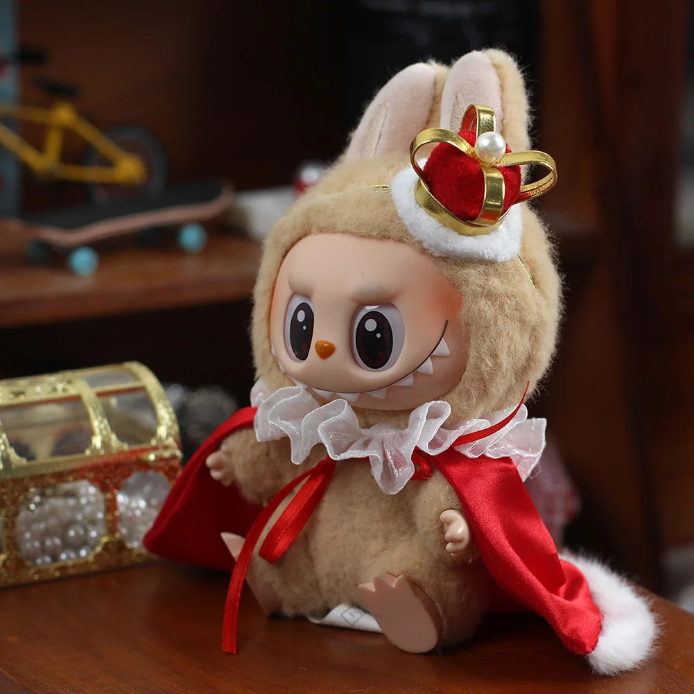 For 17cm Labubu V1 V2 V3 Doll Clothes Cute King's Cloak&Crown Set Dolls Accessories Cute Outfit Little Decoration