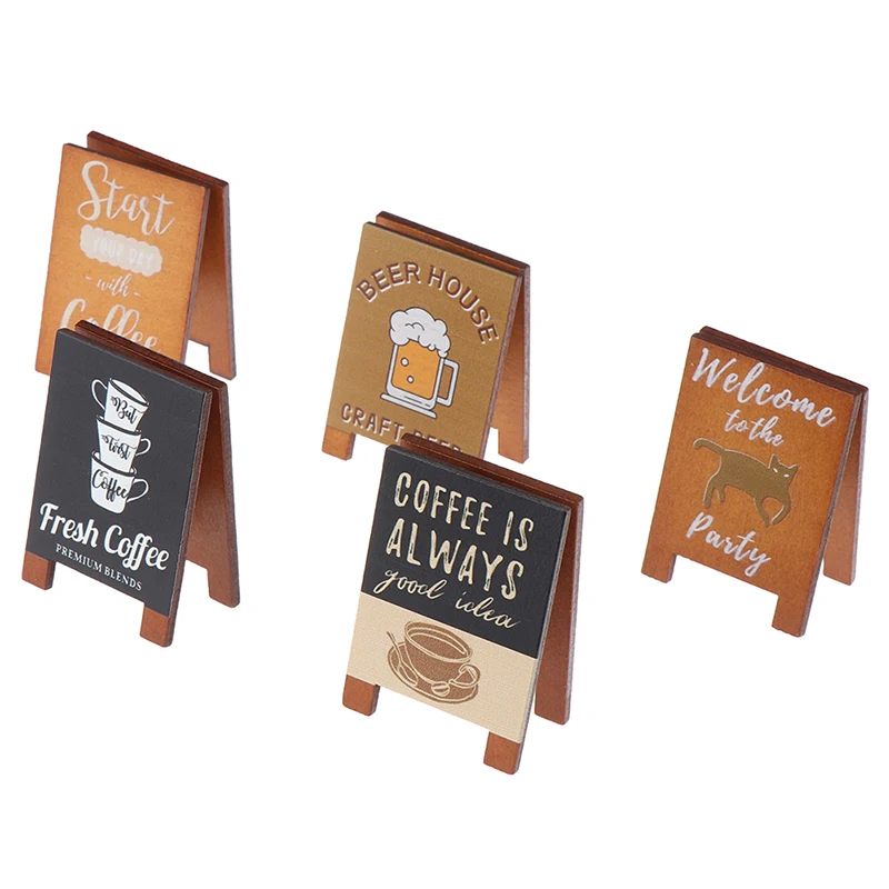 Dollhouse Miniature Simulation Wooden Billboard Bakery Coffee Shop Beer House Signboard Model DIY Play House Toys Accessories