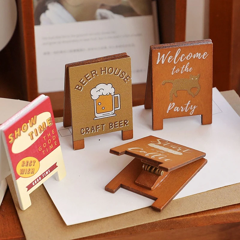 Dollhouse Miniature Simulation Wooden Billboard Bakery Coffee Shop Beer House Signboard Model DIY Play House Toys Accessories