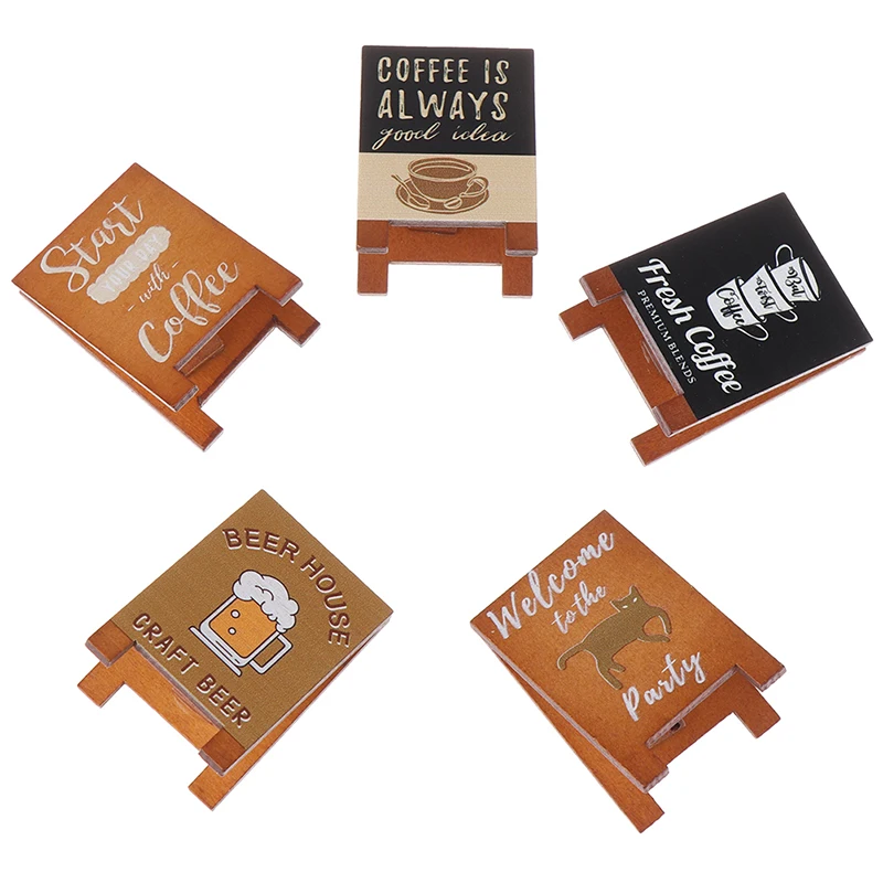 Dollhouse Miniature Simulation Wooden Billboard Bakery Coffee Shop Beer House Signboard Model DIY Play House Toys Accessories