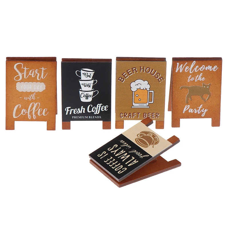 Dollhouse Miniature Simulation Wooden Billboard Bakery Coffee Shop Beer House Signboard Model DIY Play House Toys Accessories